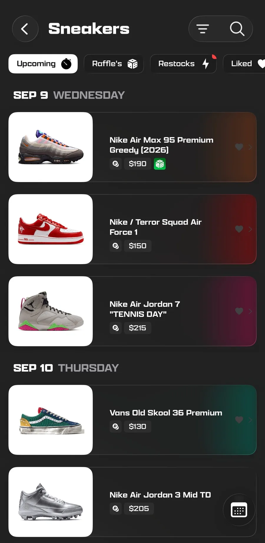 Droplist app upcoming sneaker releases list