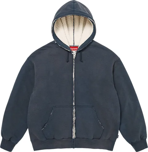 Supreme Shearling Lined Zip Up Hooded Sweatshirt
