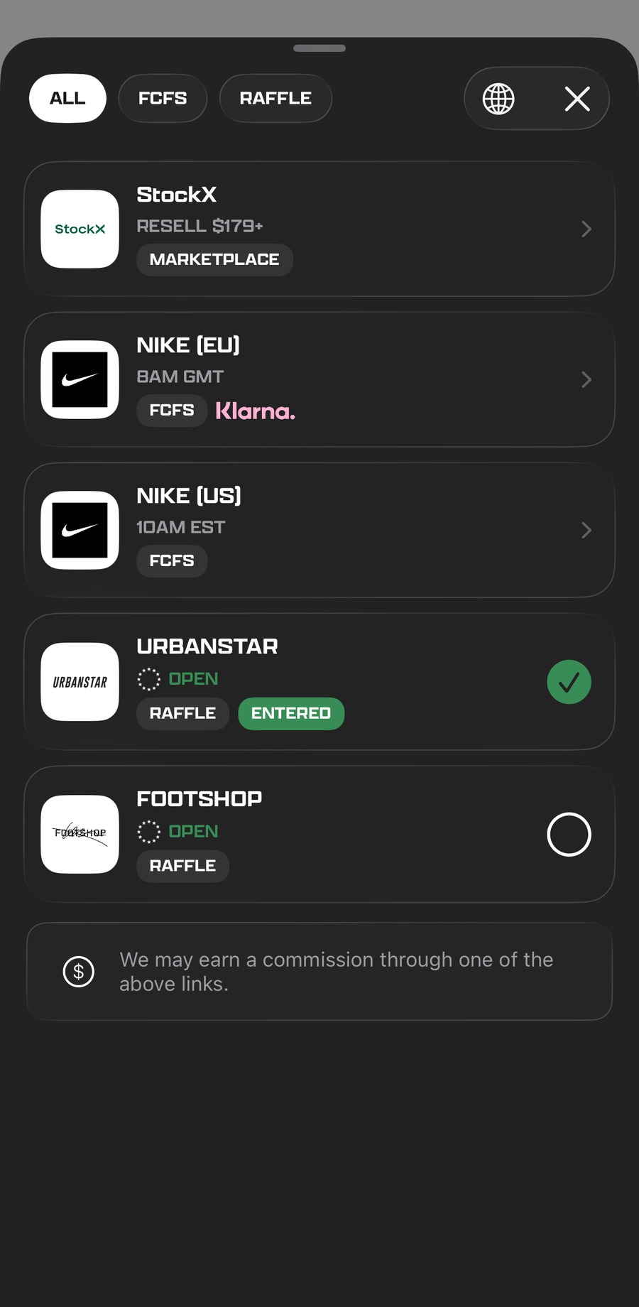 Raffles and retailers in one tap in the Droplist app