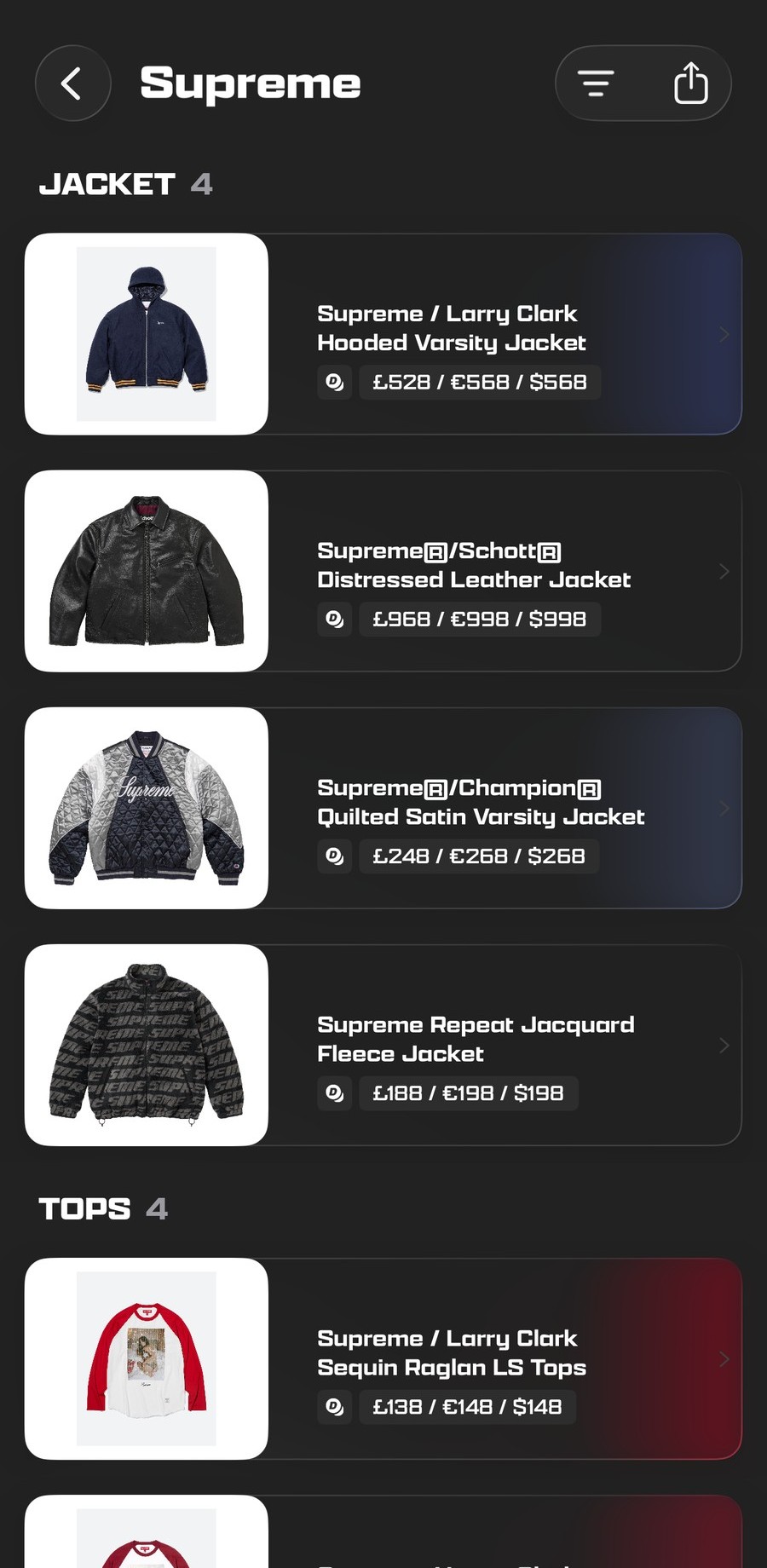 Supreme and Palace, every week in the Droplist app